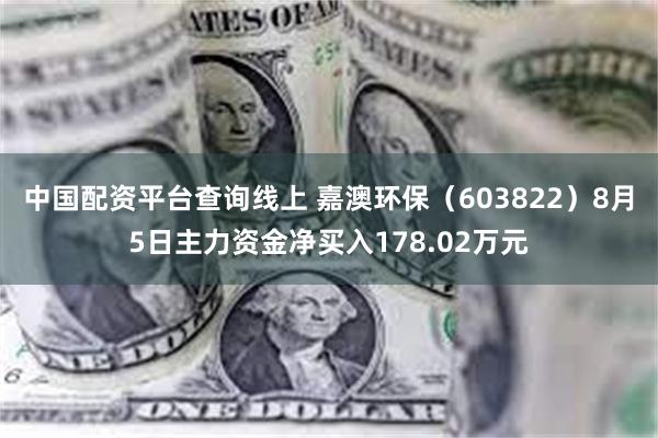 中国配资平台查询线上 嘉澳环保（603822）8月5日主力资金净买入178.02万元