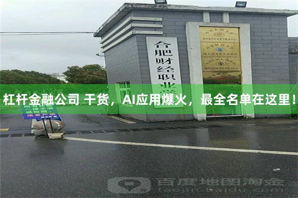 杠杆金融公司 干货，AI应用爆火，最全名单在这里！